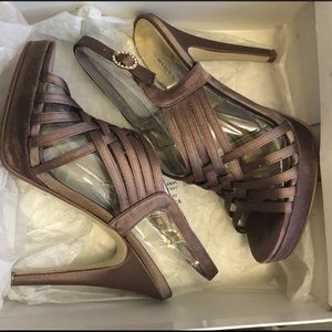 Satin Taupe Chinese Laundry Heeled Sandals